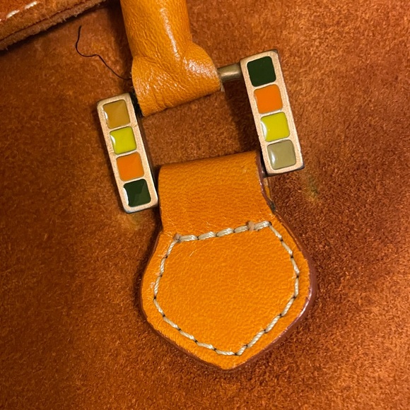 Made in Italy Orange Suede Baguette shaped Handbag with Decorative Clasp - Picture 3 of 6